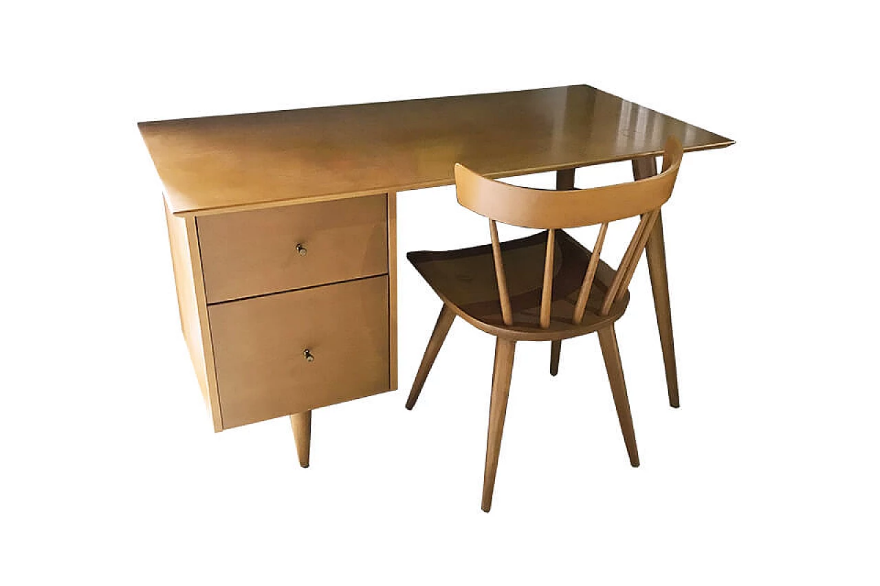 Planner desk by Paul McCobb with birch chair, 60s 1