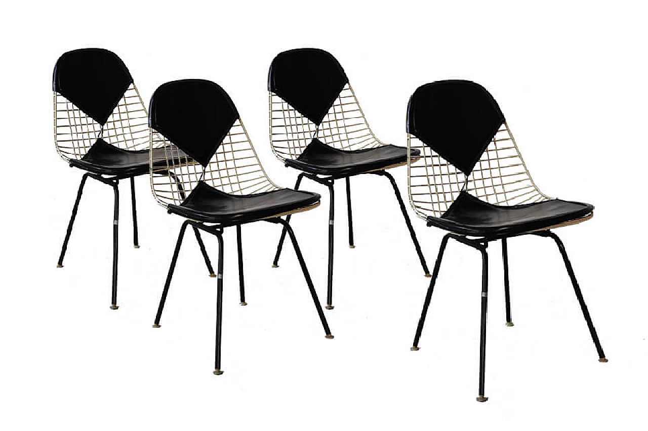 4 black chairs "Wire" or "Bikini" by C.R. Eames for H. Miller, 50s 1