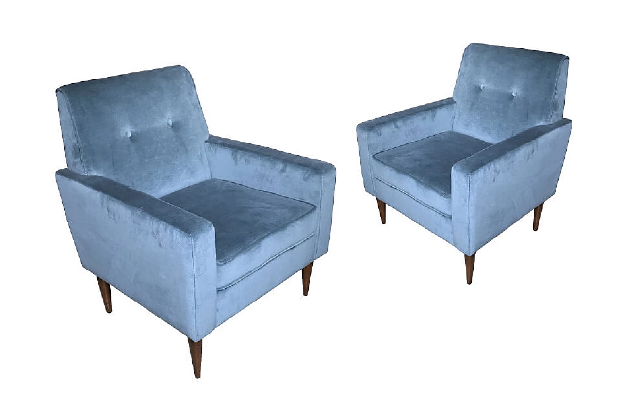 Pair of Italian armchairs in sugar paper colour 1