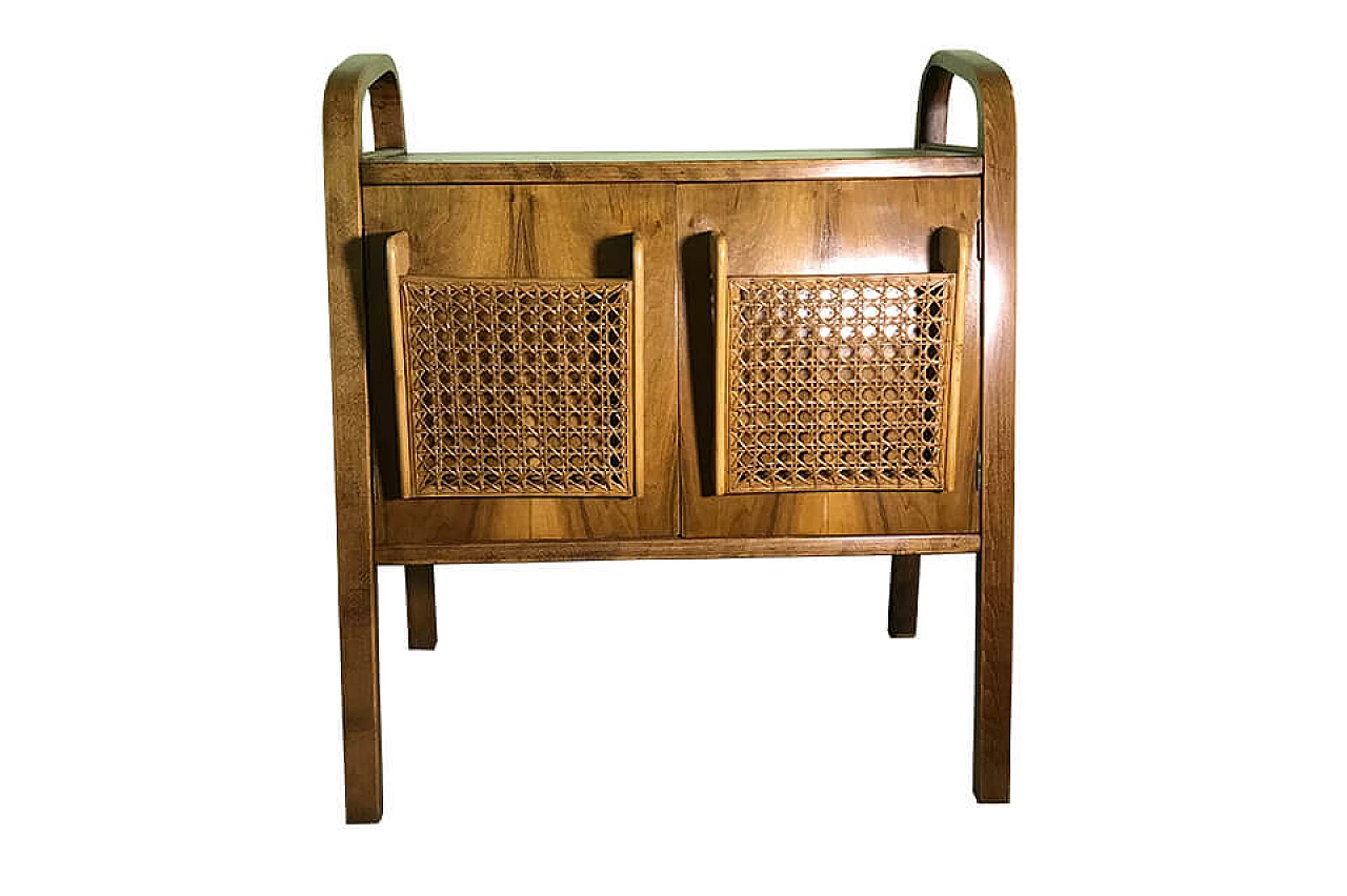 Tavolino o comodino con porta riviste in paglia di Vienna 1