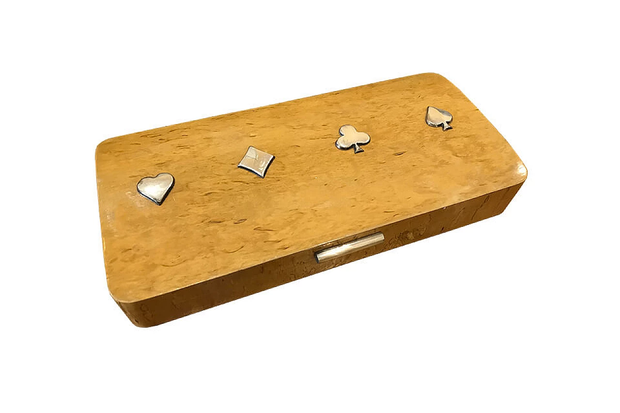 Set da gioco in radica con elementi in argento, anni '40 1