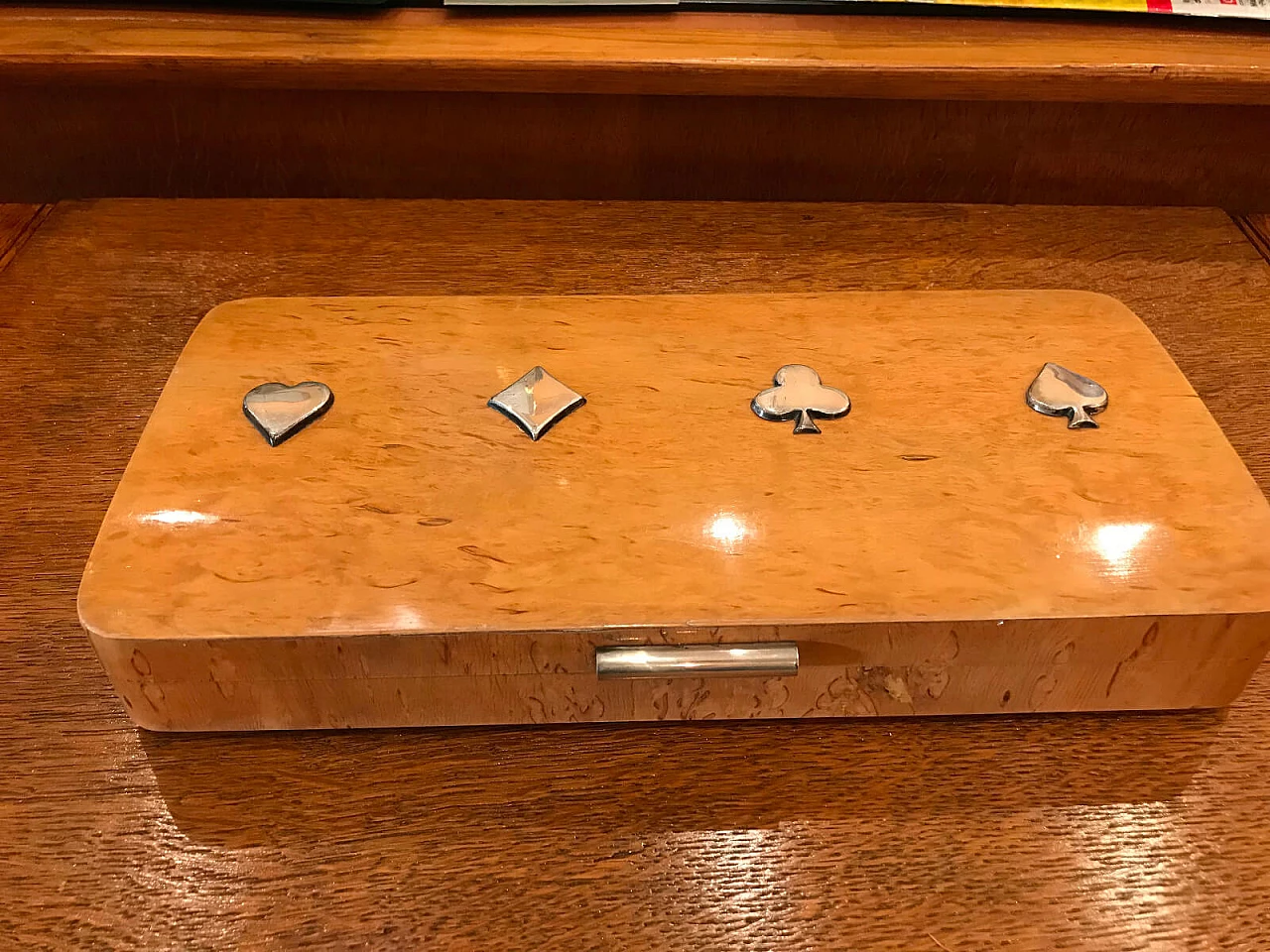 Set da gioco in radica con elementi in argento, anni '40 3