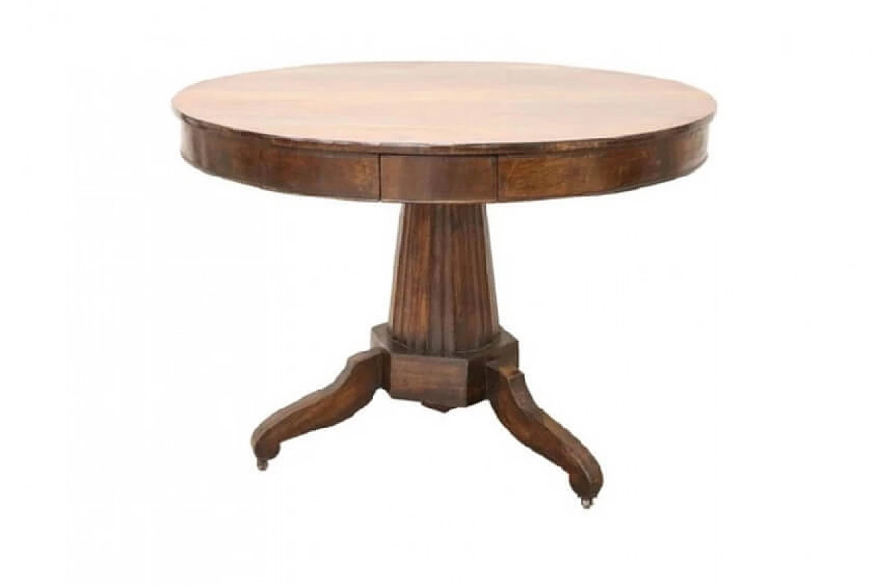 Tavolo antico rotondo epoca Impero in noce massello, primi '800 1