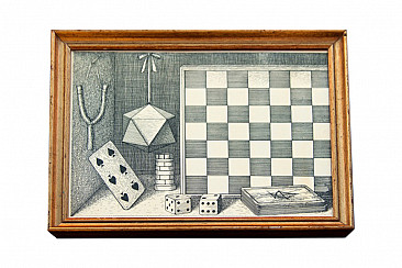 Pannello serigrafato di Fornasetti raffigurante giochi, anni '50