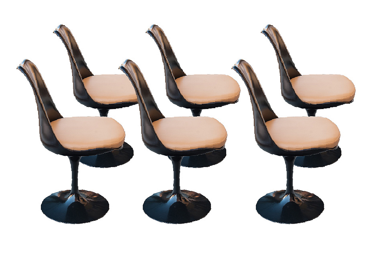 6 "Tulip" black swivel chairs by Eero Sarinen for Knoll 1