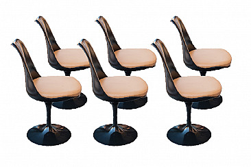 6 Tulip black swivel chairs by Eero Sarinen for Knoll
