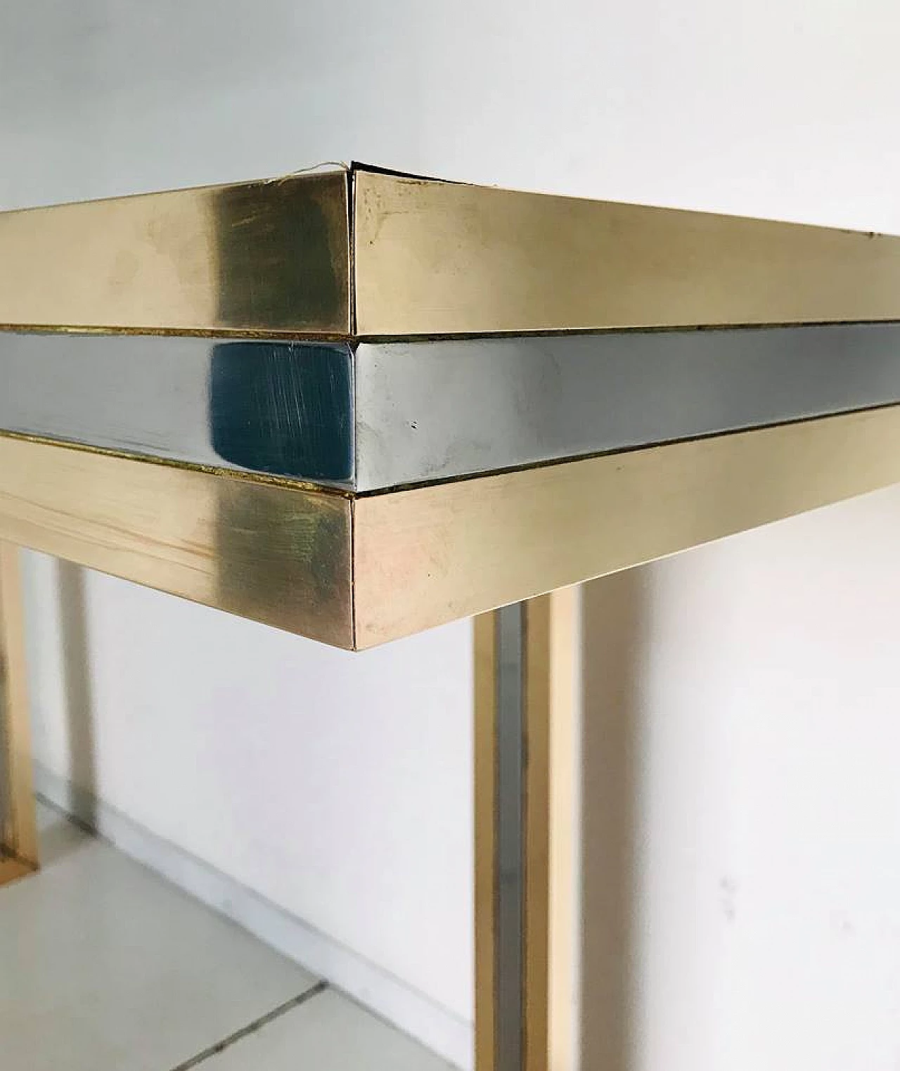 Romeo Rega 70s design brass and glass console table 4