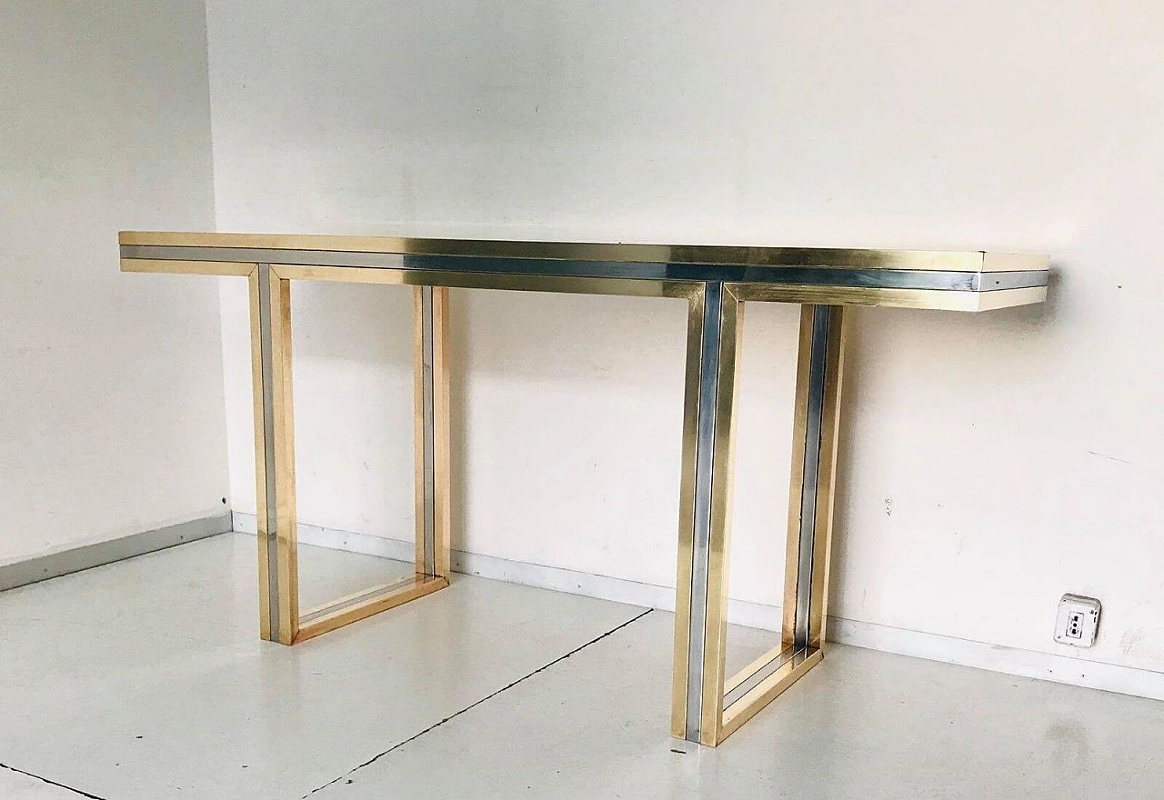 Romeo Rega 70s design brass and glass console table 5