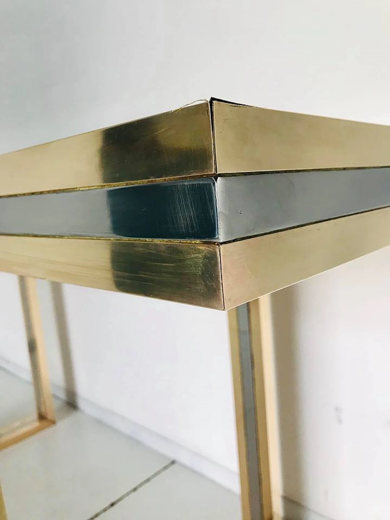 Romeo Rega 70s design brass and glass console table 6