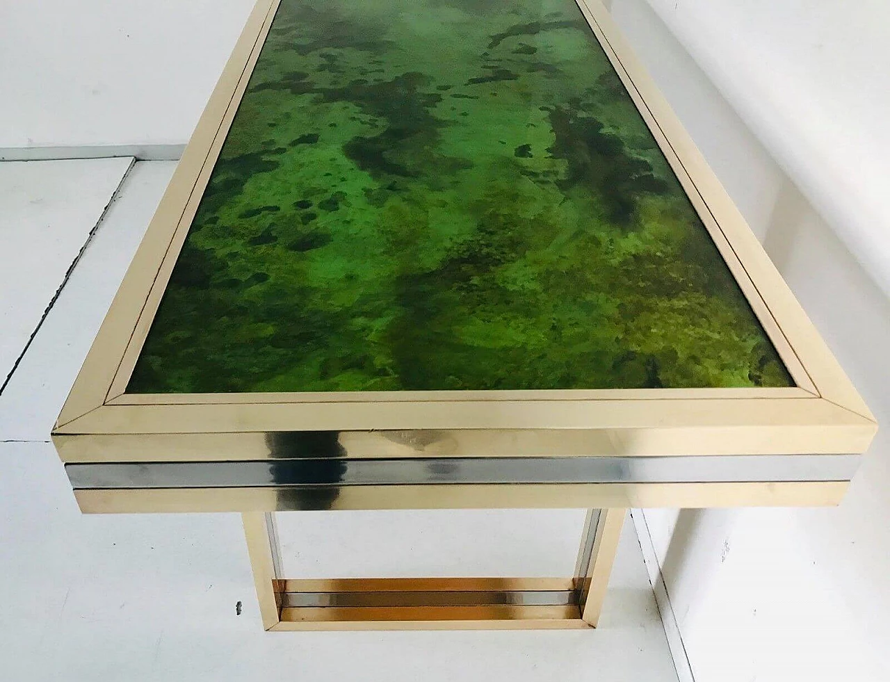 Romeo Rega 70s design brass and glass console table 11