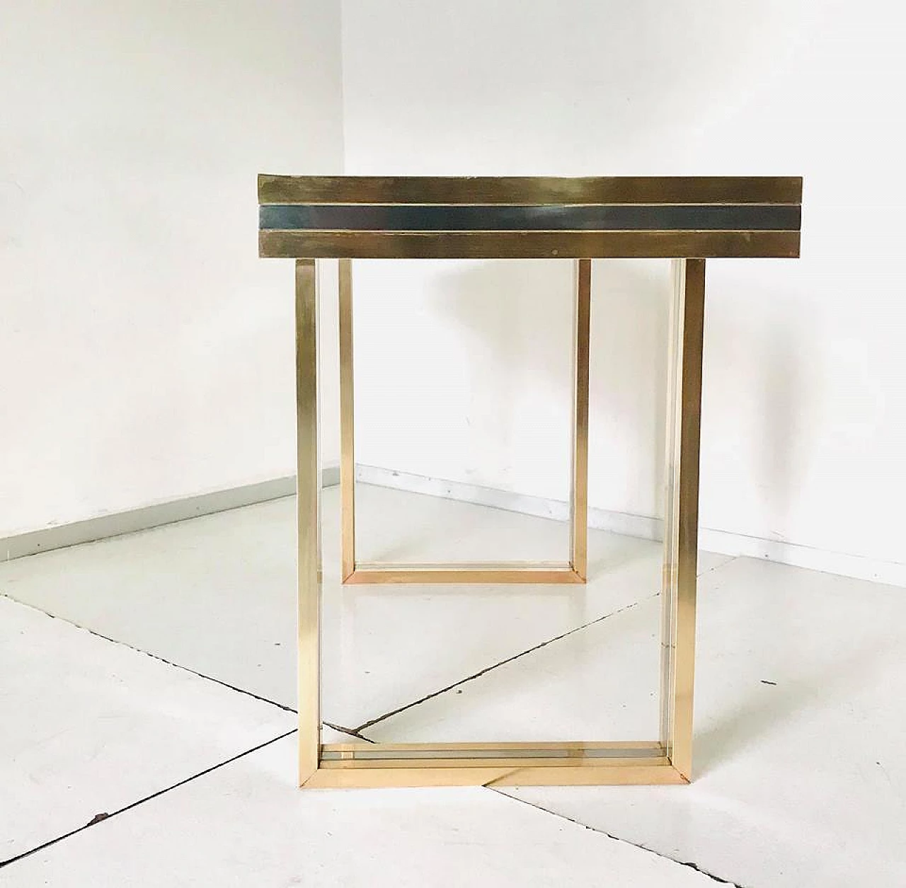 Romeo Rega 70s design brass and glass console table 12