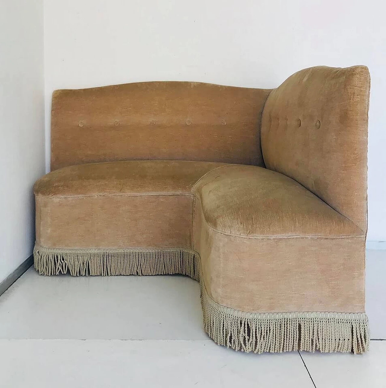 Brown corner sofa, Gio Ponti style, 1950s 8