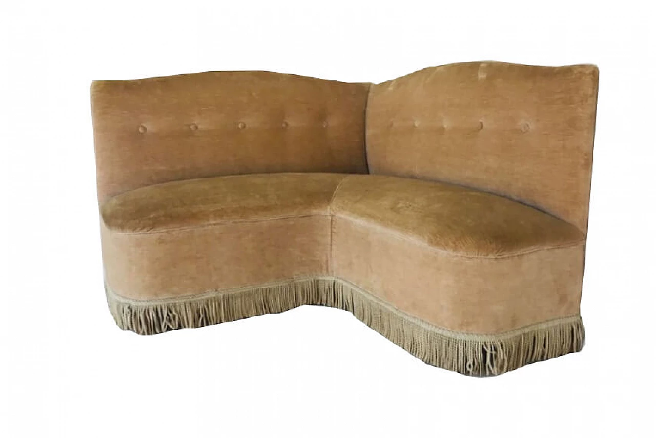 Brown corner sofa, Gio Ponti style, 1950s 1