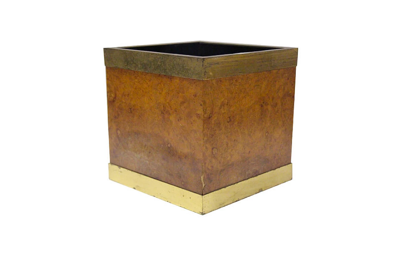 Squared vase signed by Gabriella Crespi, briar and brass, Italy, 70s 1