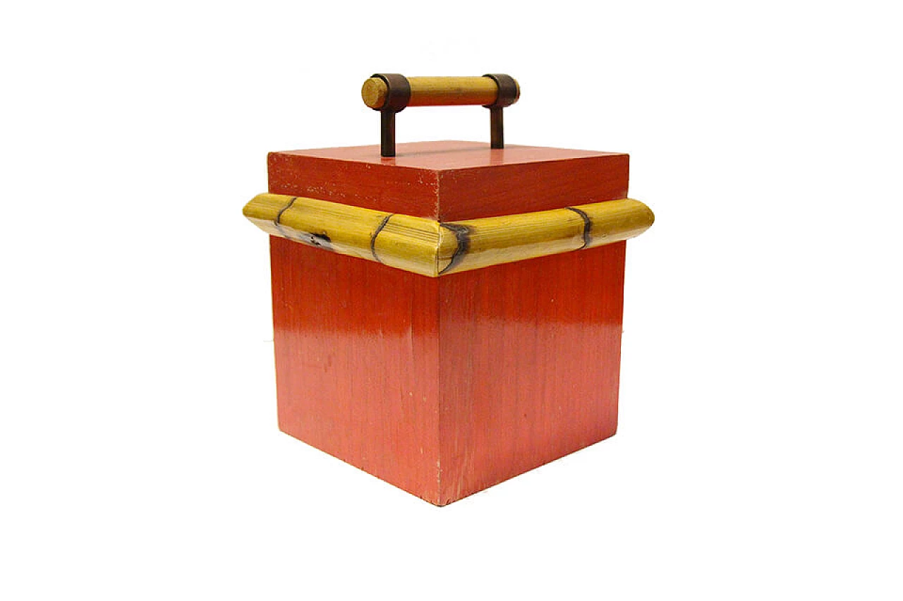 Scatola rossa porta ghiaccio con coperchio in legno e bamboo 1