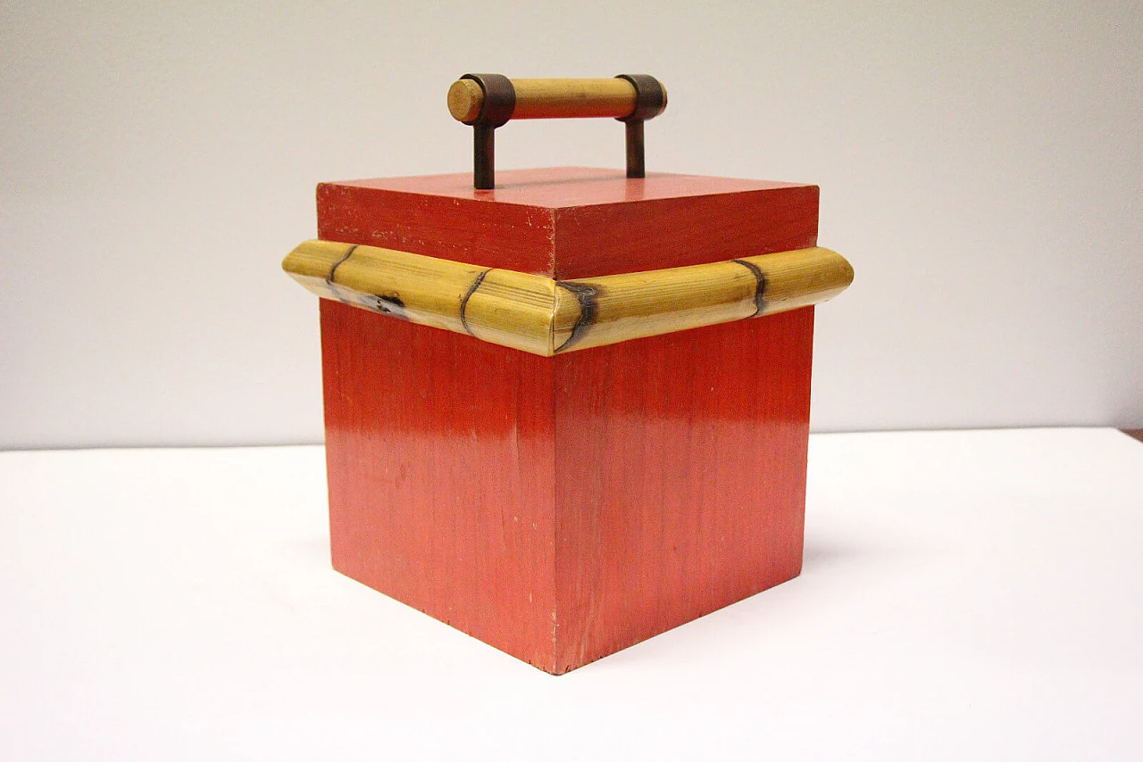 Scatola rossa porta ghiaccio con coperchio in legno e bamboo 2