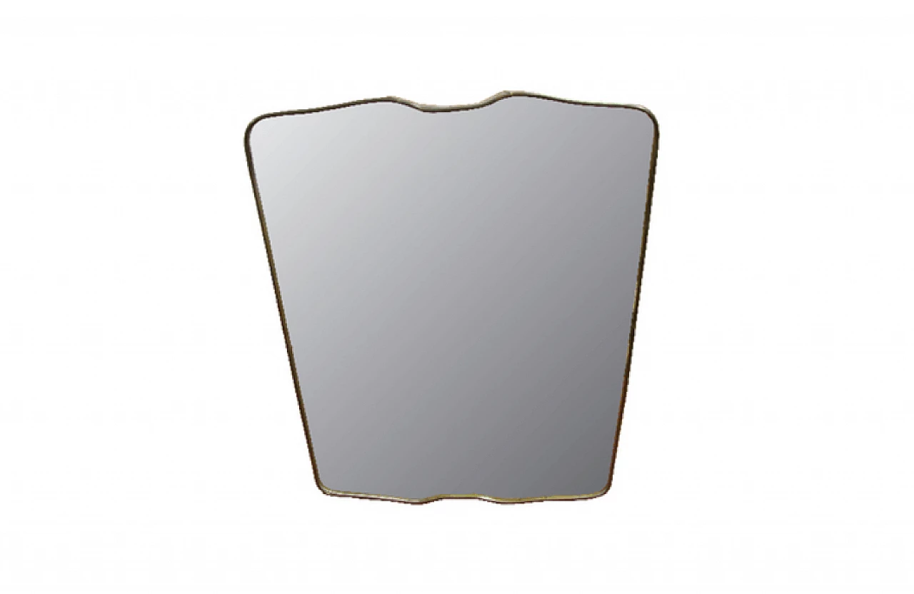Specchio sagomato con cornice in ottone anni '50 1