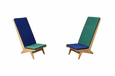 Pair of armchairs with elongated backrest, Italy '70s