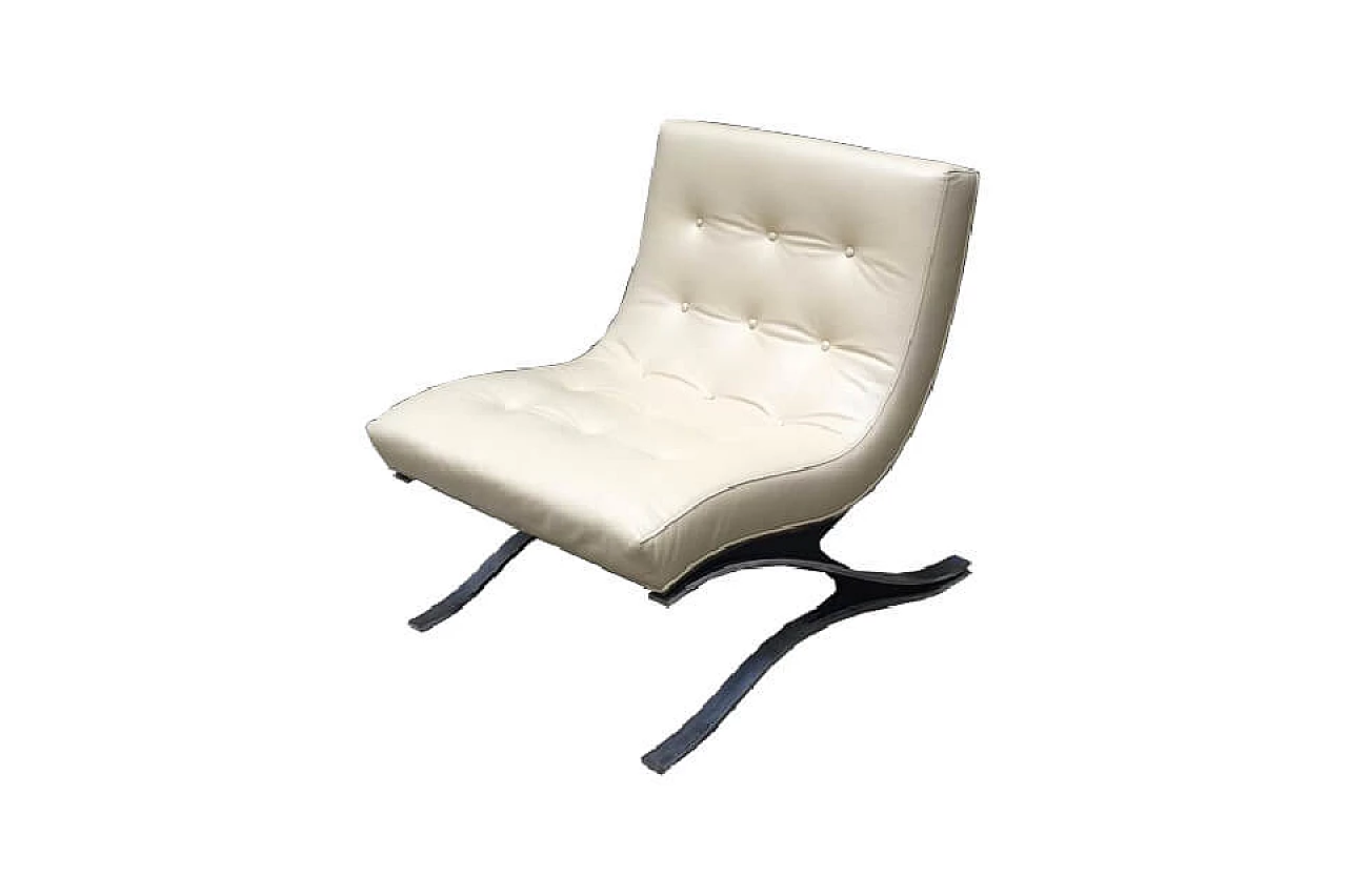 Pizzetti's move armchair in white leather and metal, 1960s 1
