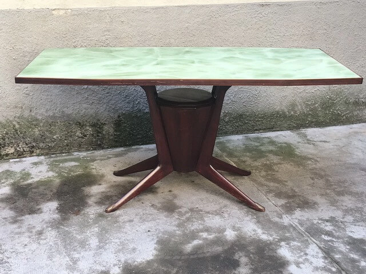 Italian Mid Century dining table with glass top, Italy, 50s 2