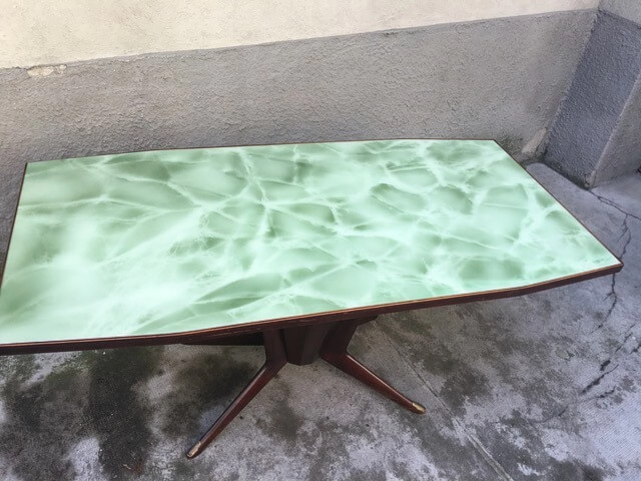 Italian Mid Century dining table with glass top, Italy, 50s 3