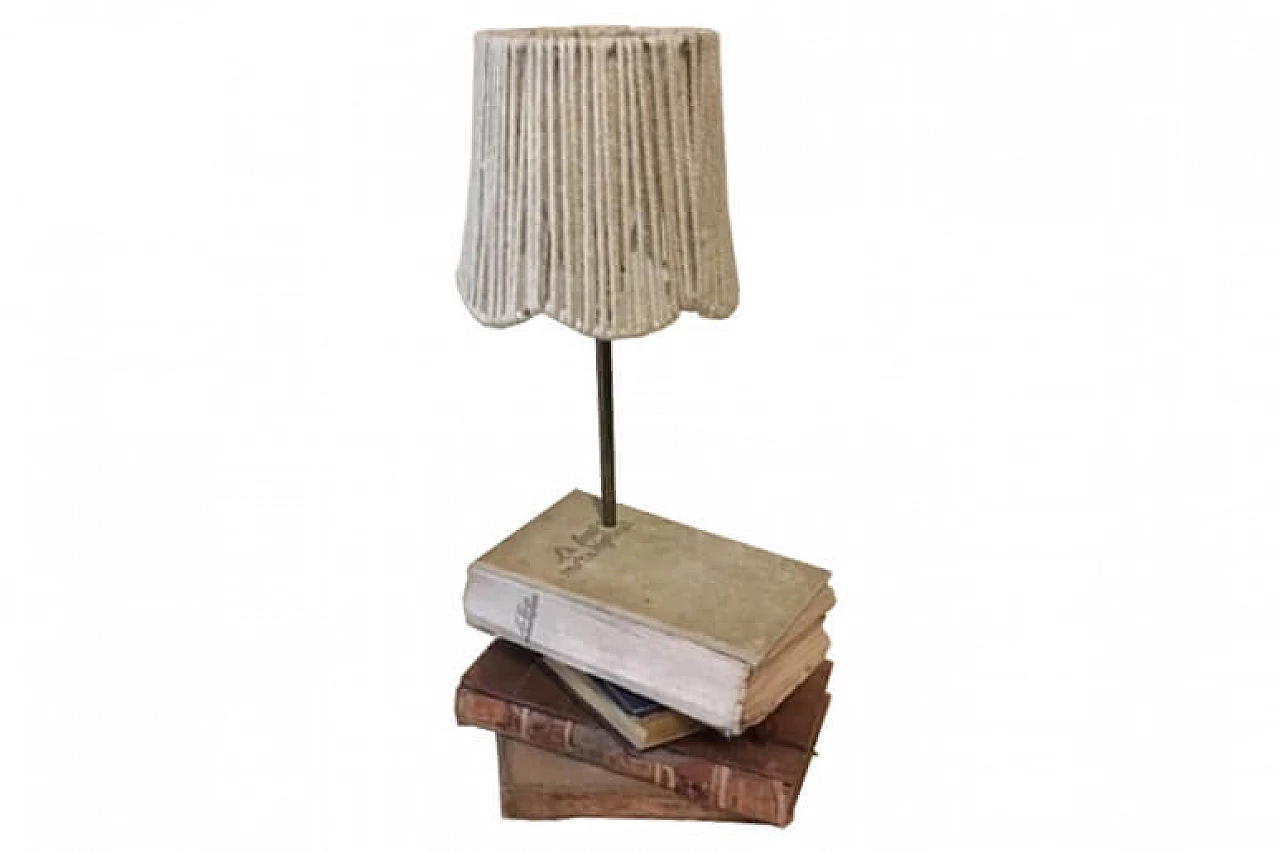 Handcrafted lamp with old books structure, 80s 1