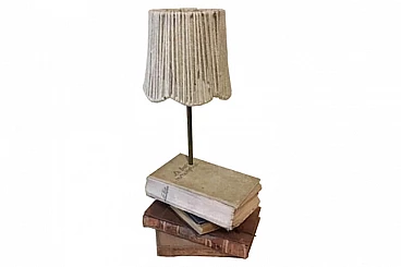Handcrafted lamp with old books structure, 80s