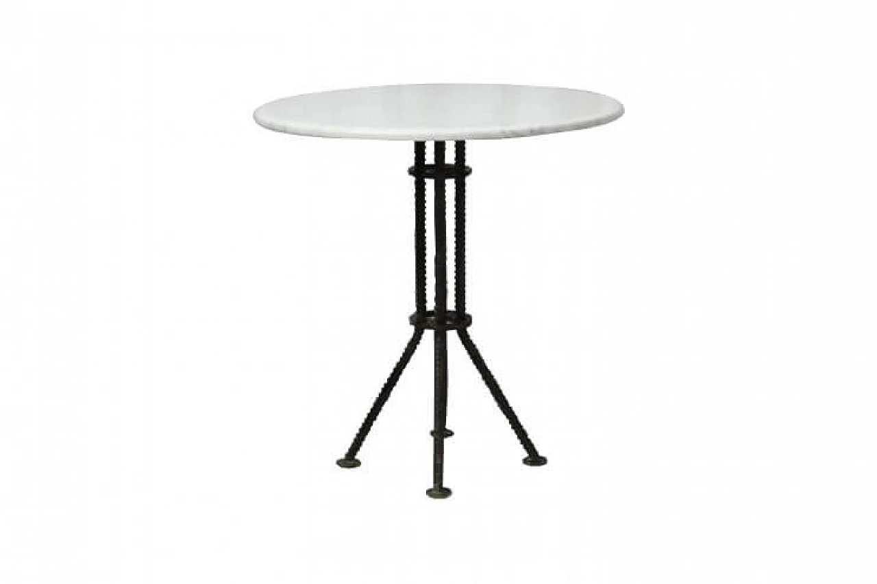 Industrial style vintage round table with Carrara marble top 1