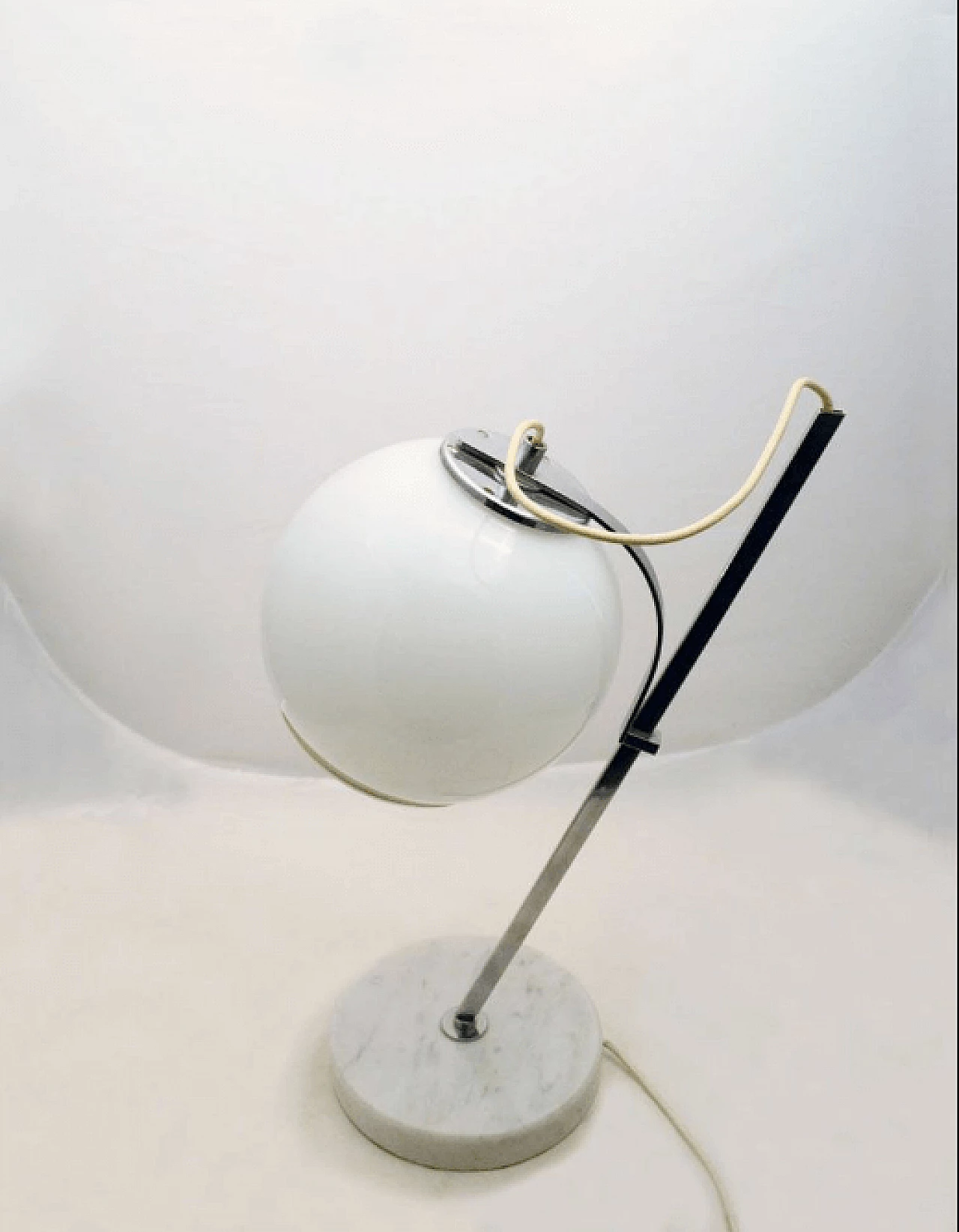 Marble and glass white table lamp, Italy, 70s 4