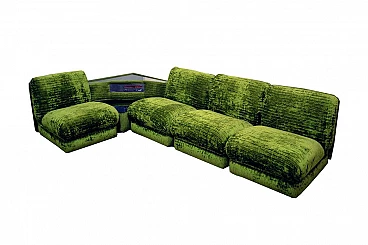 Modular green sofa with coffee table and radio, Italy, 70's