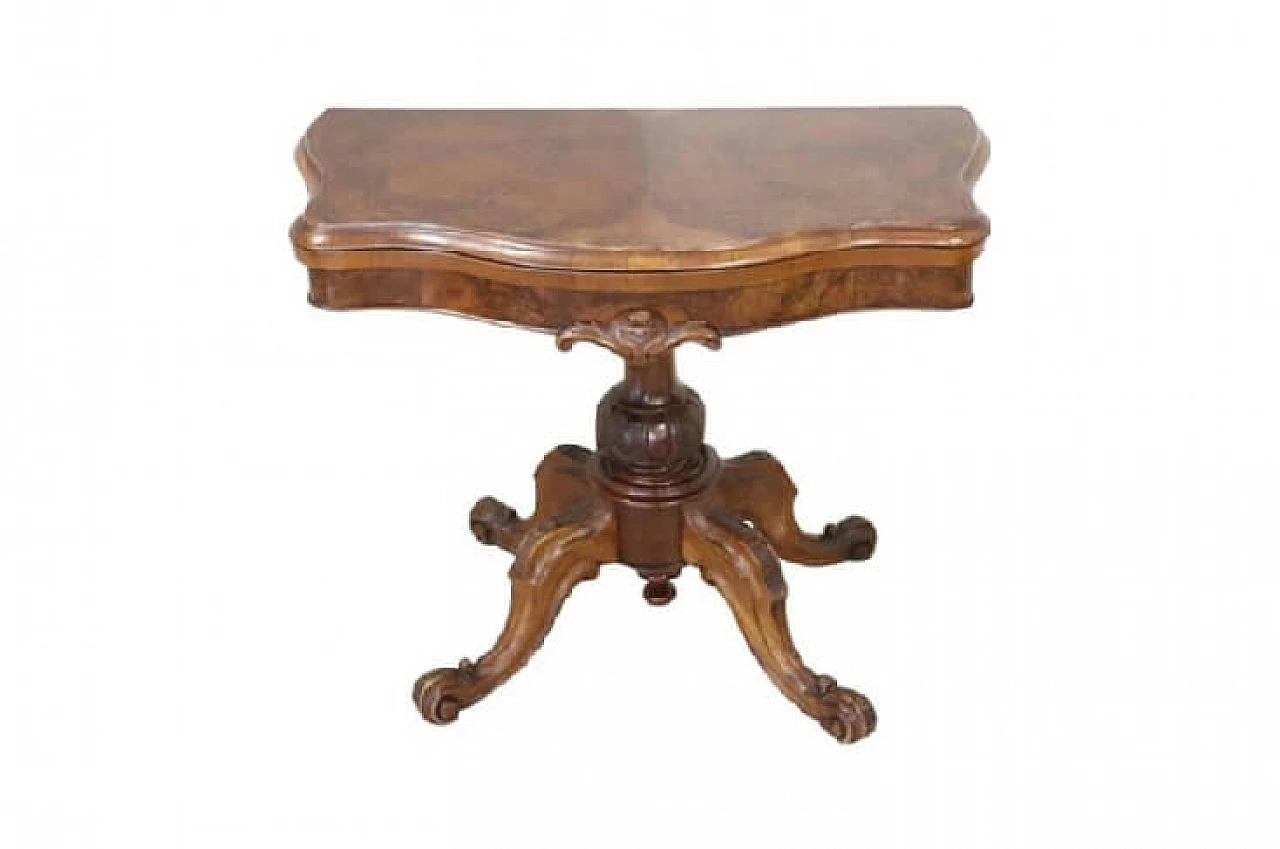 Antique walnut and walnut root Game Table, 1850s 1