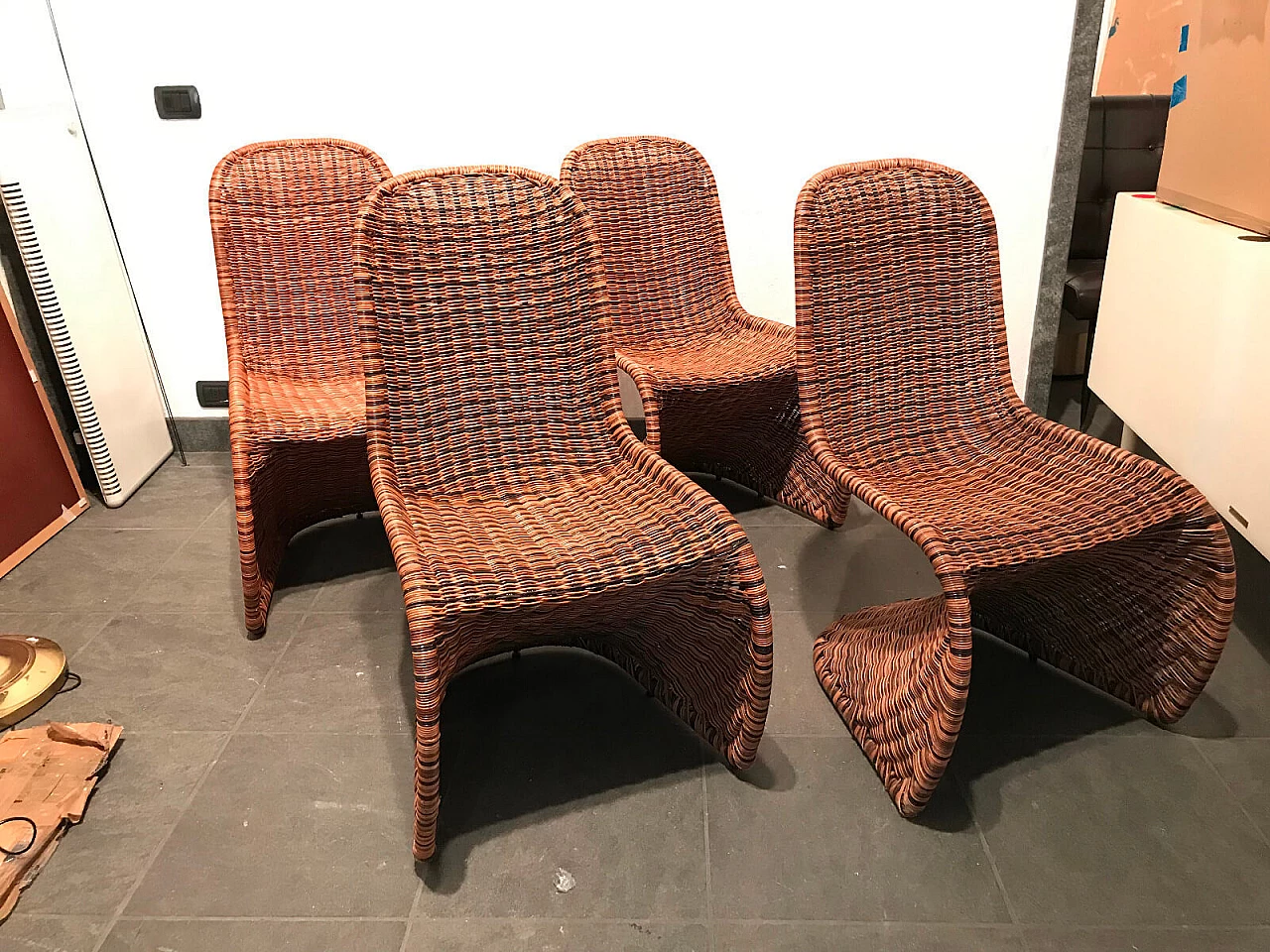 Set di 4 sedie in rattan sagomate in stile Panton, 80s 2
