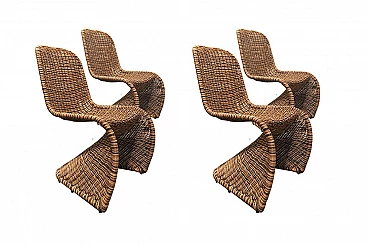 Set di 4 sedie in rattan sagomate in stile Panton, anni '80