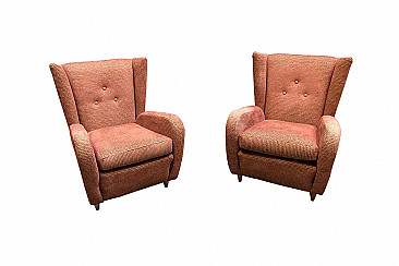 Pair of armchairs in the style of Paolo Buffa with original red fabric from the 50s