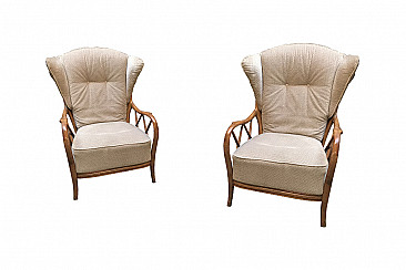 Pair of Paolo Buffa armchairs upholstered in beige, '40s