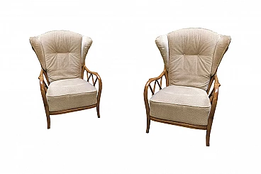 Pair of Paolo Buffa armchairs upholstered in beige, '40s