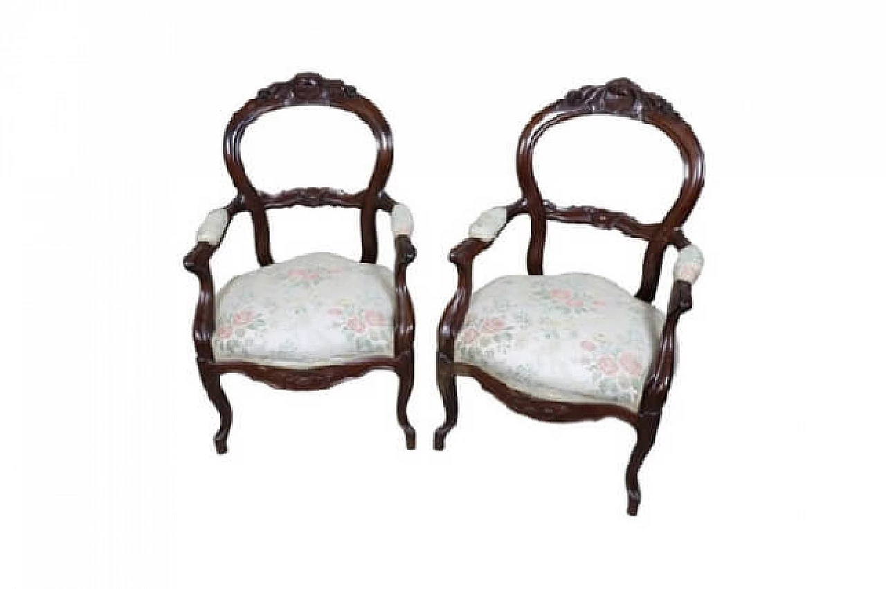Pair of important Genoese mahogany armchairs from the mid-nineteenth century 1