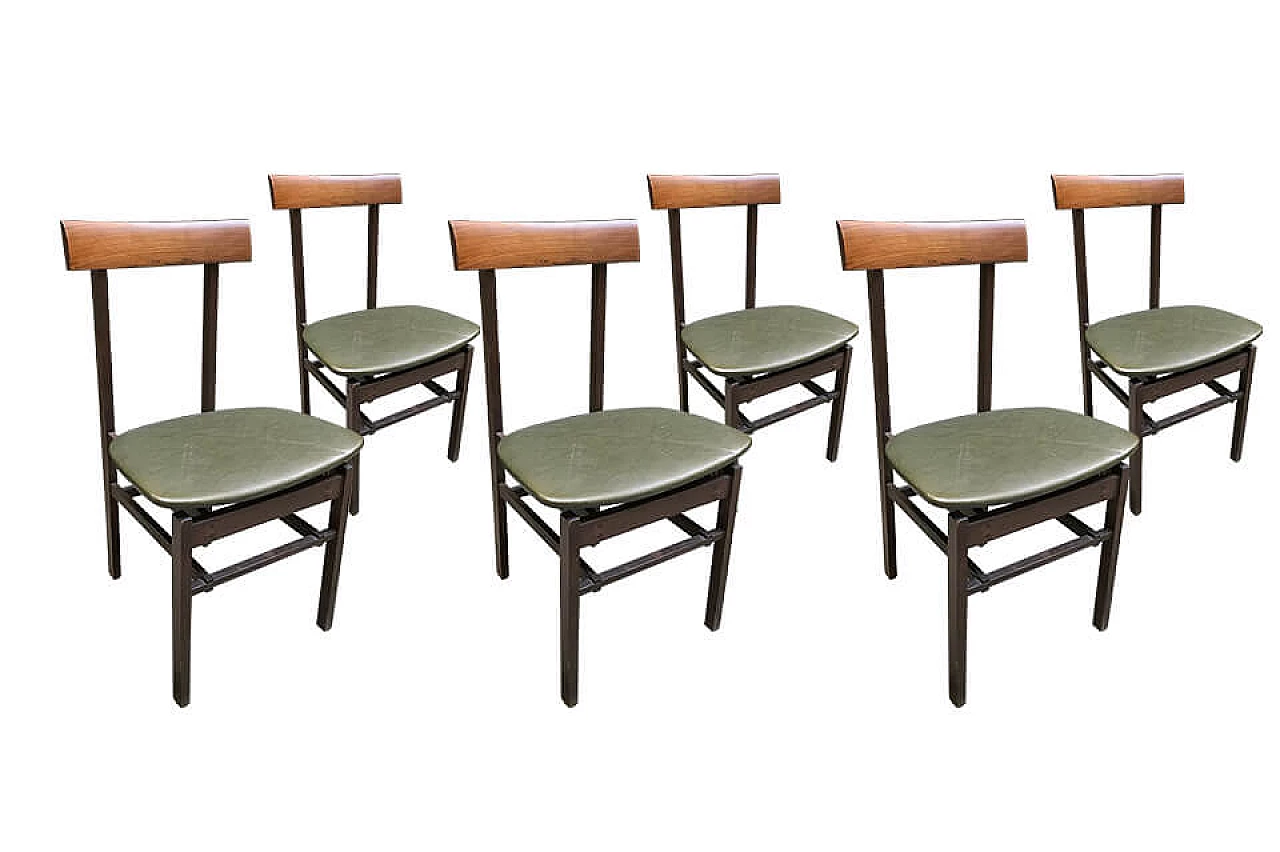 6 Nordic rosewood and green sky chairs, 1950s 1