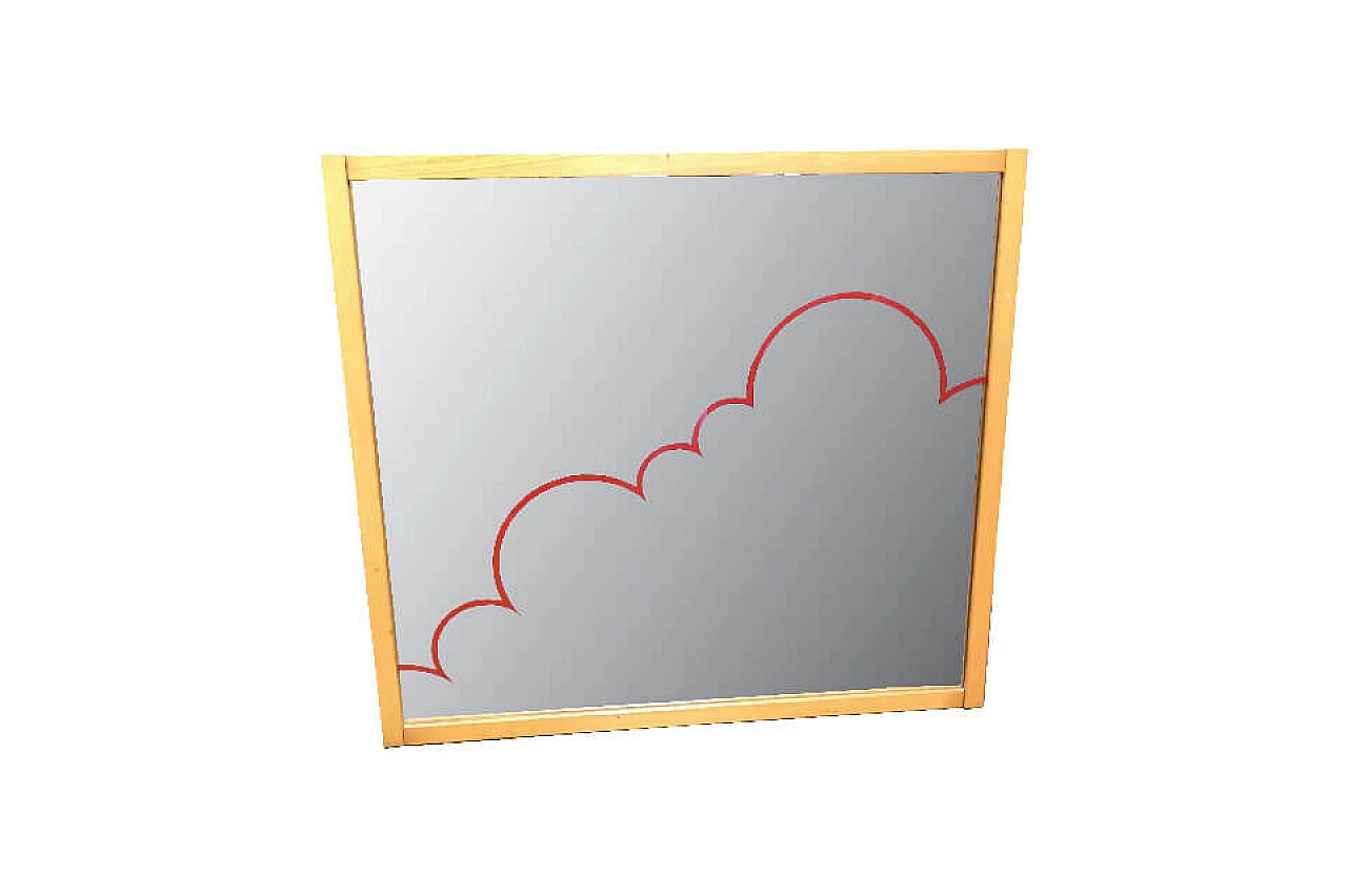 Specchio design quadrato con nuvola rossa, anni '70 1