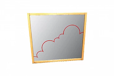 Specchio design quadrato con nuvola rossa, anni '70