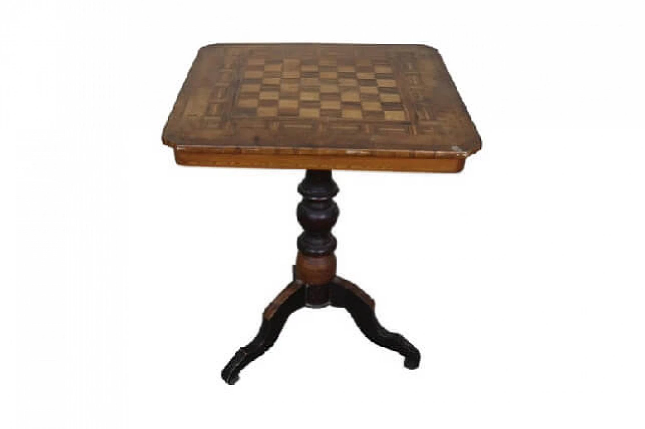 Elegante tavolo antico da gioco scacchiera intarsiata Sec. XIX 1