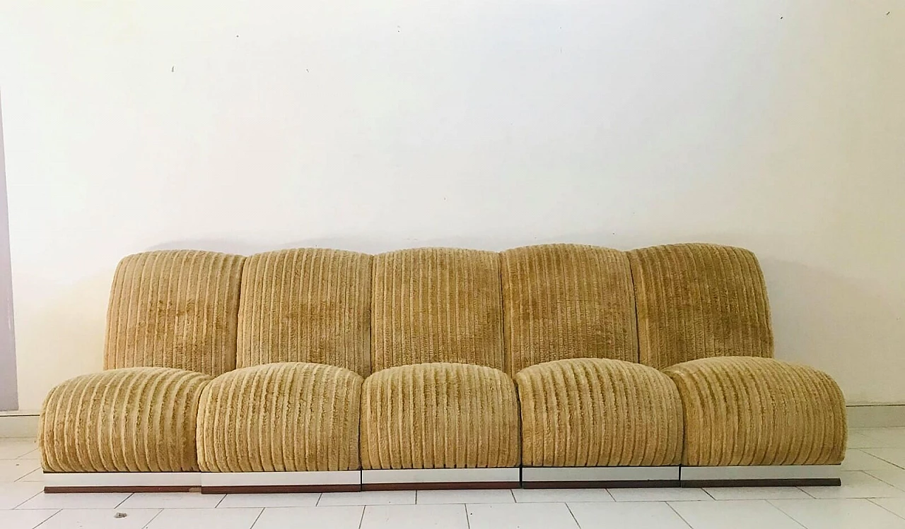 Modular armchair, upholstered in ochre velvet, 70s 2