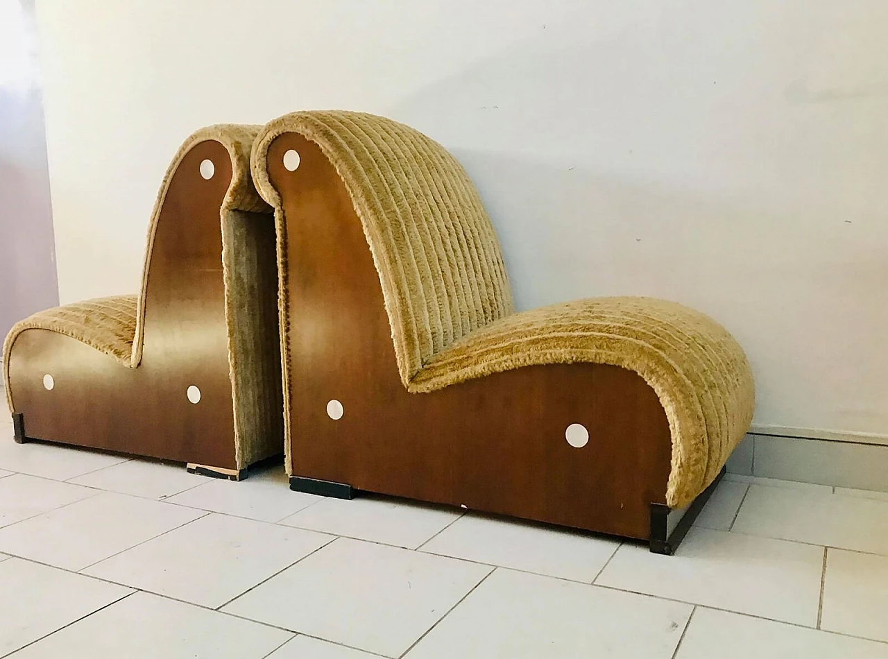 Modular armchair, upholstered in ochre velvet, 70s 6