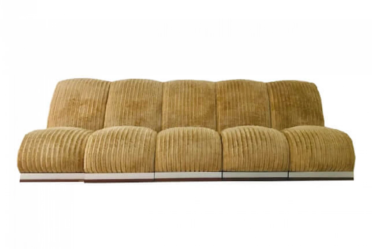 Modular armchair, upholstered in ochre velvet, 70s 1