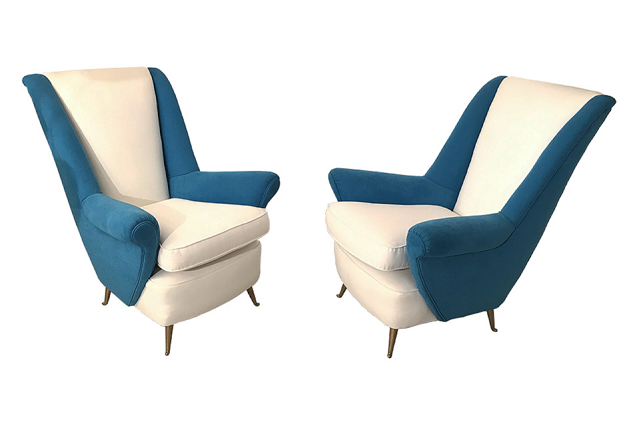Pair of white and blue Isa armchairs from Bergamo 1