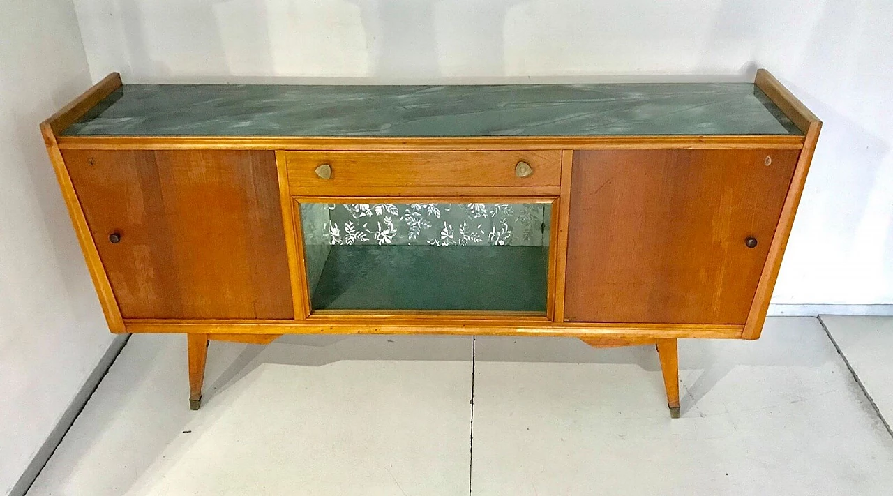 Sideboard sideboard in green marble and wood design '60s 9