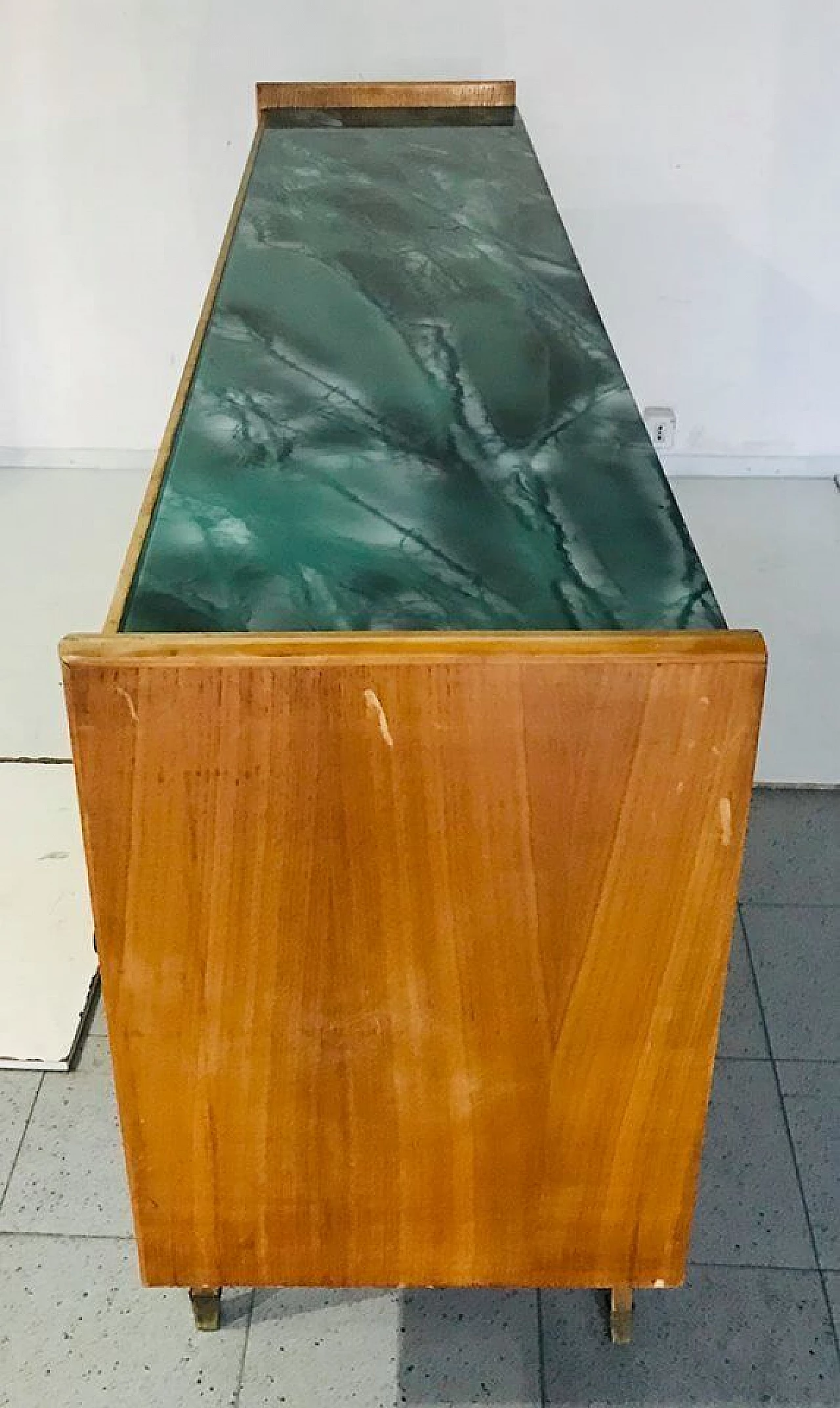 Sideboard sideboard in green marble and wood design '60s 10