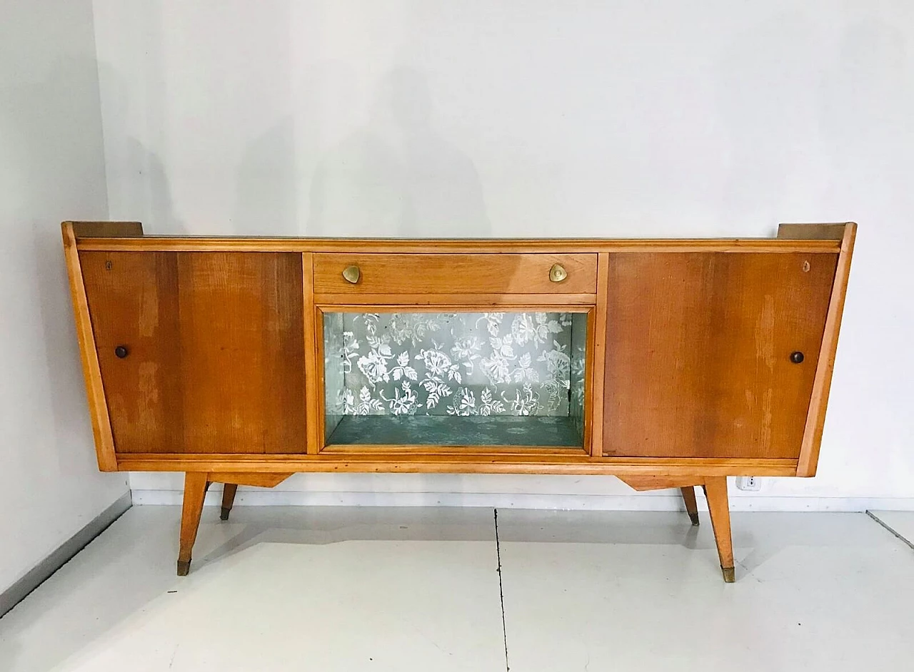 Sideboard sideboard in green marble and wood design '60s 2