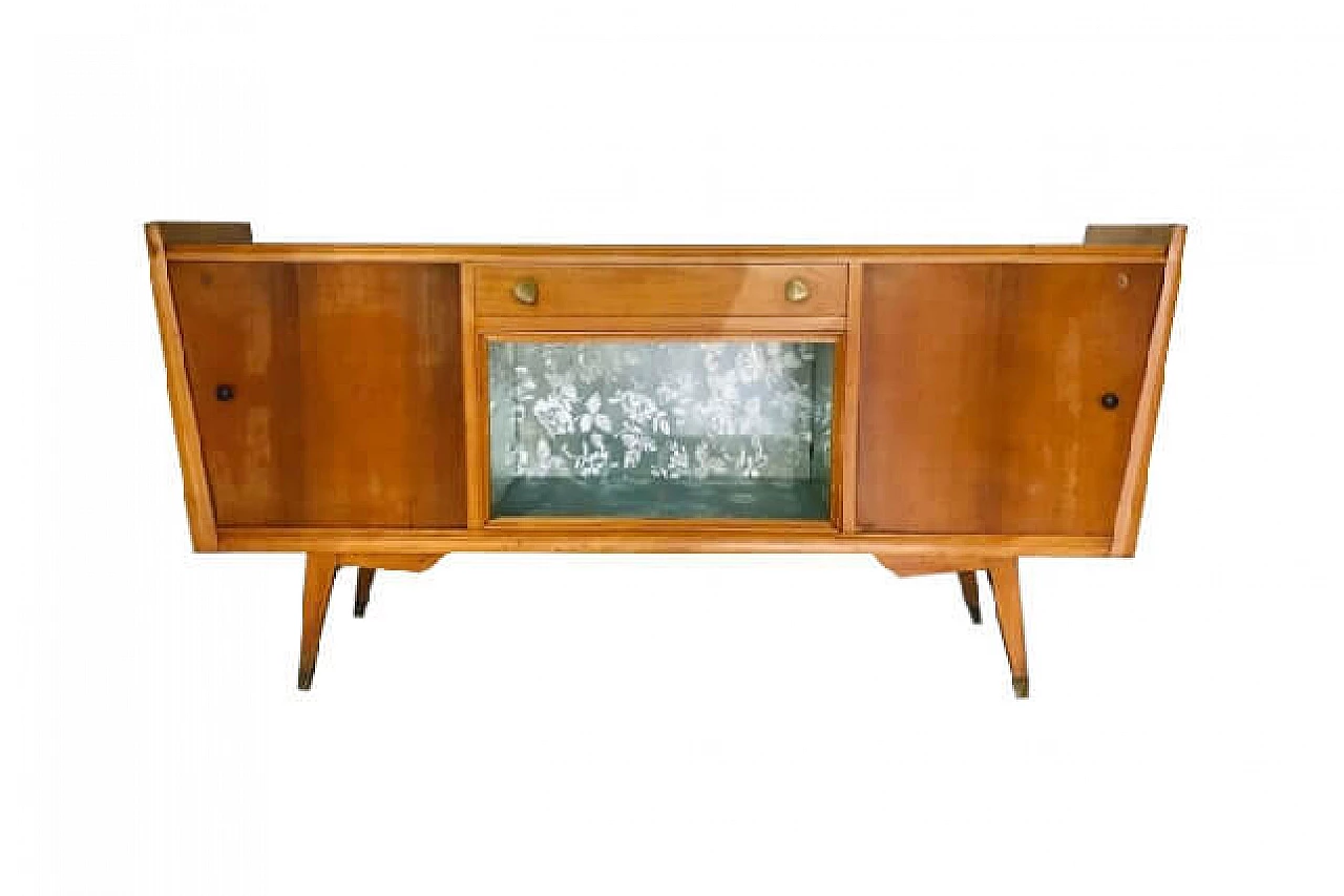 Sideboard sideboard in green marble and wood design '60s 1