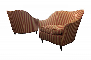 Pair of armchairs, satin lined, attributed to Gio Ponti